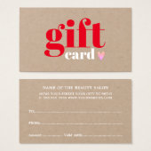 クラフトエレガントレッドピンクハート美しいギフトカード (正面&裏面)