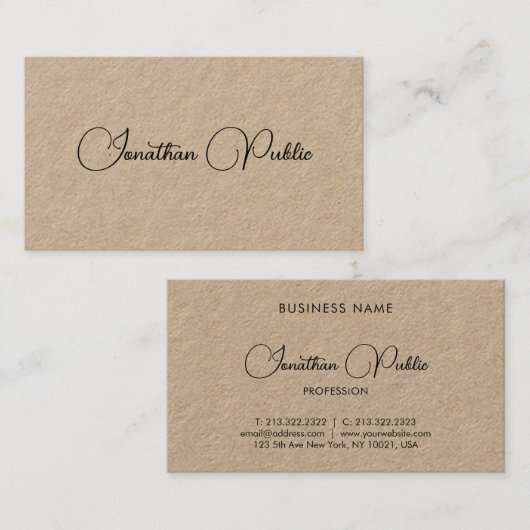 クラフトエレガント紙スクリプトタイポグラフィテンプレート 名刺 (正面/裏面)
