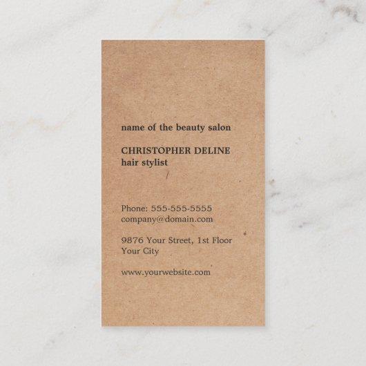 クラフトカッコいい紙ブラックシザーヘアスタイリスト 名刺 (裏面)