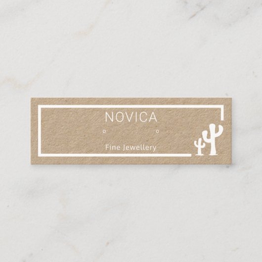 クラフトカボスのイヤリング表示カード上の白色インク スキニー名刺 (正面)