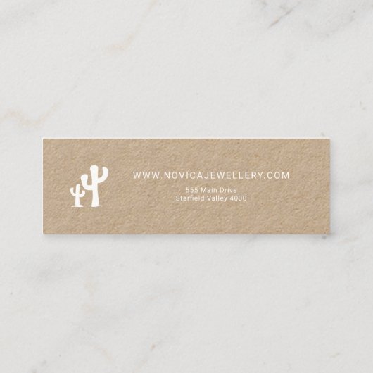 クラフトカボスのイヤリング表示カード上の白色インク スキニー名刺 (裏面)