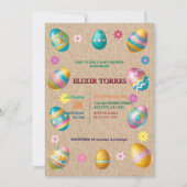 クラフトカラフルフローライースターエッグ赤ちゃんシャワー 招待状 (正面)
