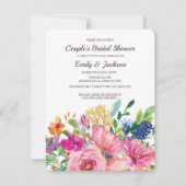 クラフトカラフルフローラカップルブライダルシャワー 招待状 (正面)