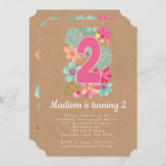 クラフトガールズフローラ2nd誕生日パーティー招待状 招待状 (正面/裏面)