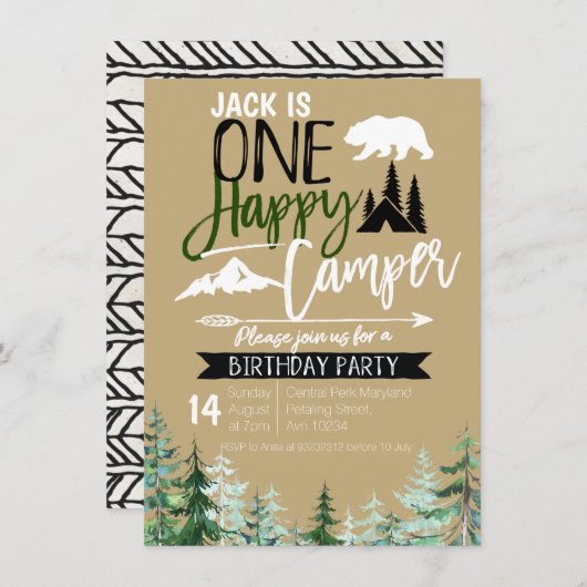 クラフトキャンパー1stバースデーキャンピングパーティー 招待状 (正面/裏面)