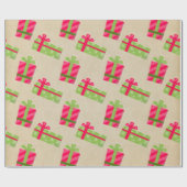 クラフトクリスマスプレゼントグリーンレッドギフトホリデー ラッピングペーパー (フラット)