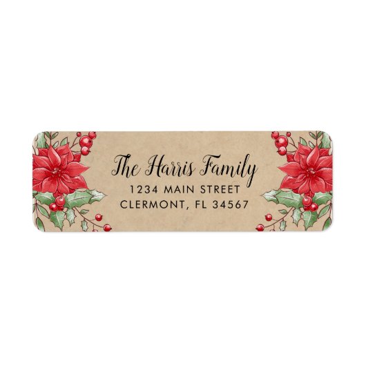 クラフトクリスマスポインセティアホリーベリーラベル ラベル (正面)