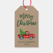 クラフトグリーンブラシスクリプトクリスマスヴィンテージトラック ギフトタグ (正面)