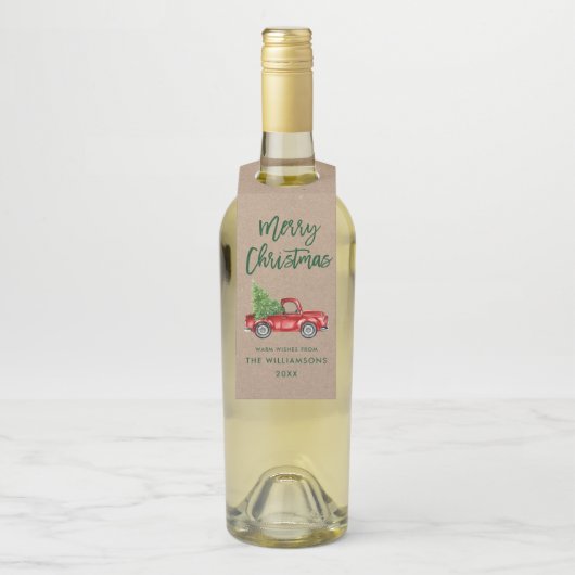 クラフトグリーンブラシスクリプトクリスマスヴィンテージトラック ボトルネックタグ (ボトル)