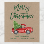 クラフトグリーンブラシスクリプトクリスマスヴィンテージトラック ワインラベル (シングルラベル)