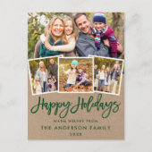 クラフトグリーンブラシスクリプトハッピーホリデー4写真 ポストカード (正面)
