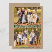 クラフトグリーンブラシスクリプトメリークリスマスフォト シーズンカード (正面/裏面)