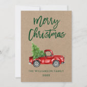 クラフトグリーンブラシスクリプトヴィンテージトラッククリスマス シーズンカード (正面)