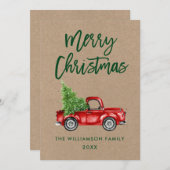 クラフトグリーンブラシスクリプトヴィンテージトラッククリスマス シーズンカード (正面/裏面)