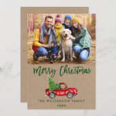 クラフトグリーンブラシスクリプトヴィンテージトラッククリスマスP シーズンカード (正面/裏面)