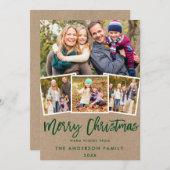 クラフトグリーンブラシスクリプト4フォトクリスマス シーズンカード (正面/裏面)