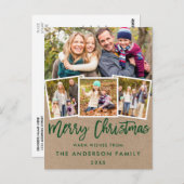 クラフトグリーンブラシ台本メリークリスマス4枚写真 ポストカード (正面/裏面)