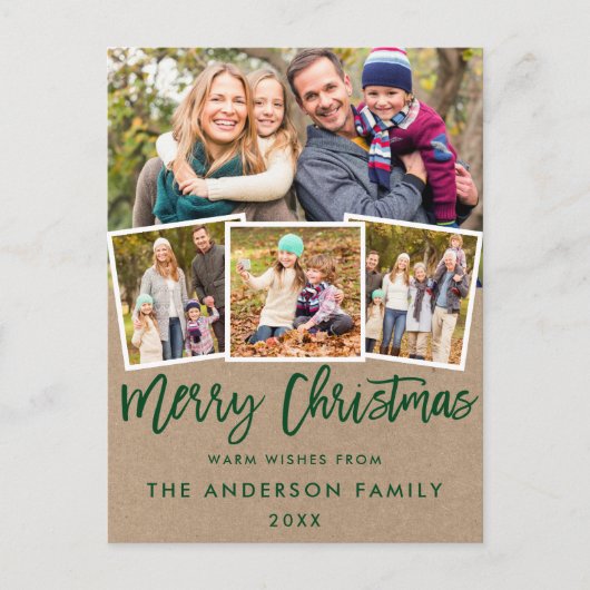 クラフトグリーンブラシ台本メリークリスマス4枚写真 ポストカード (正面)