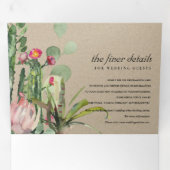 クラフトグレイフローラサボテンの葉水の色結婚の数 三つ折り招待状 (内部最初)