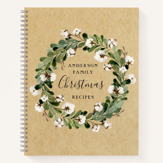 クラフトコットン素朴リースクリスマスファミリーレシピ ノートブック (正面)