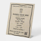 クラフトコーヒーカップカフェ開店時間QRコード 台座サイン (正面)