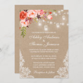 クラフトコーラルフローラジャールライツレースウェディング招待 (正面/裏面)