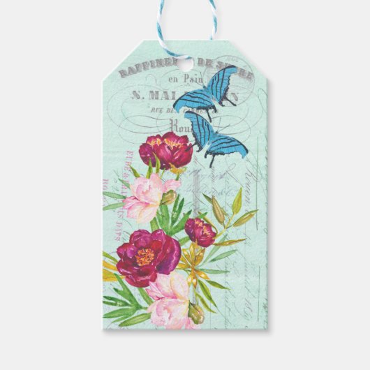 クラフトスクラップブック作りクラフトフランスのフローラ蝶 ギフトタグ (正面)