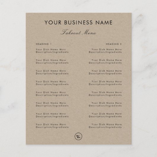 クラフトスタイルのエレガントなレストラン テイクアウト メニュー & ロゴ (正面)