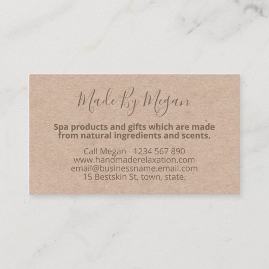 クラフトストリングライトスパ浴体バター石鹸 名刺 (裏面)