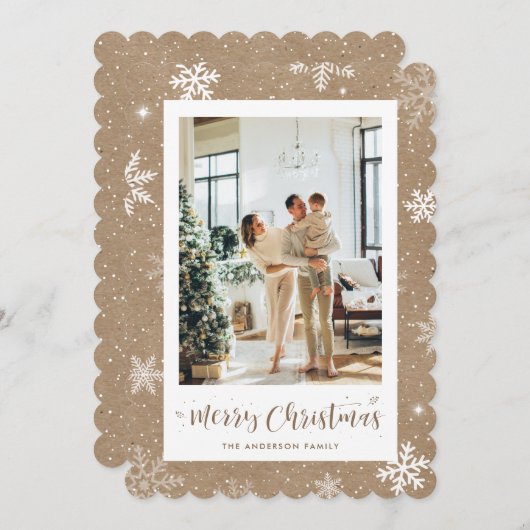 クラフトスノーフレーク写真メリークリスマスカード シーズンカード (正面/裏面)