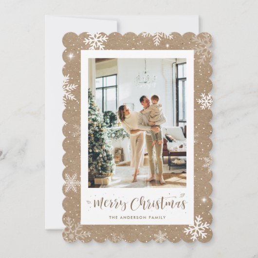 クラフトスノーフレーク写真メリークリスマスカード シーズンカード (正面)