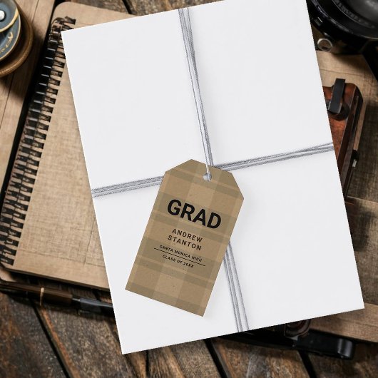 クラフトタータンチェックプレイドモダンシンプルボーイ卒業 ギフトタグ