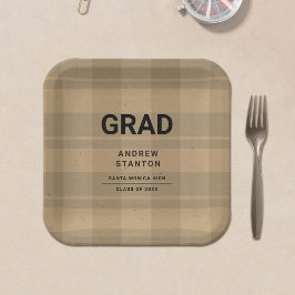 クラフトタータンチェックプレイドモダンシンプルボーイ卒業 ペーパープレート