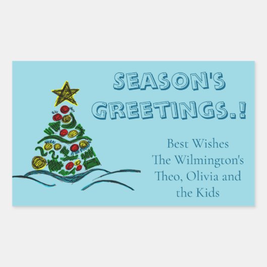 クラフトツリークリスマス長方形ギフトラベル 長方形シール (正面)