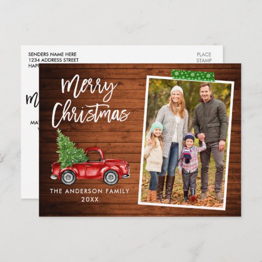 クラフトテープブラシスクリプトトラックウッドクリスマス ポストカード (正面/裏面)