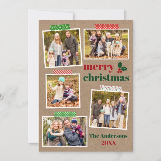 クラフトテープホリーメリークリスマス5写真クラフト シーズンカード (正面)