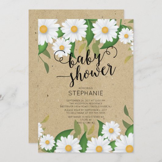クラフトデイジーフラワーズベビーシャワー招待状 招待状 (正面/裏面)