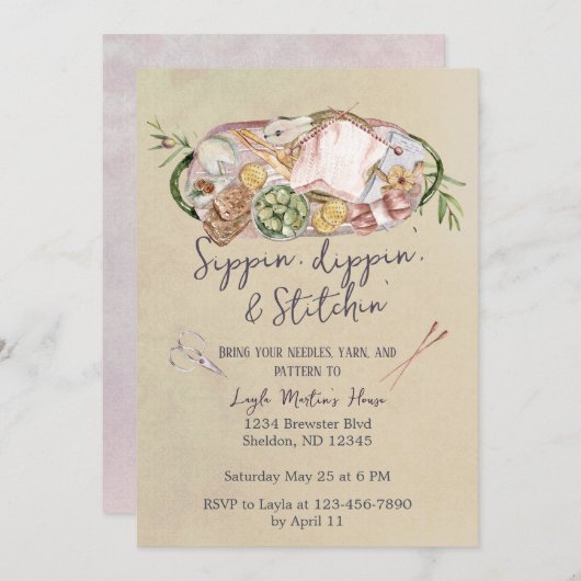 クラフトナイト編み物パーティー 招待状 (正面/裏面)