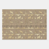 クラフトノルディックセーター冬の動物飼育金ゴールド ラッピングペーパーシート (正面)