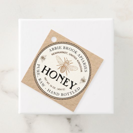 クラフトハニージャールネックラベルとヴィンテージミツバチ フェイバータグ (インサイチュ)