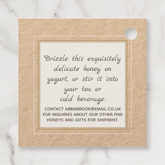 クラフトハニージャールネックラベルとヴィンテージミツバチ フェイバータグ (裏面)