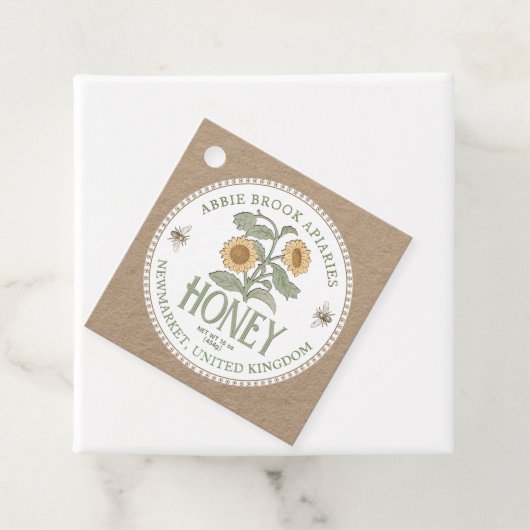 クラフトハニージャールネック – ラベルヴィンテージヒマワリとミツバチ フェイバータグ (インサイチュ)