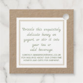 クラフトハニージャールネック – ラベルヴィンテージヒマワリとミツバチ フェイバータグ (裏面)