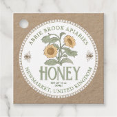 クラフトハニージャールネック – ラベルヴィンテージヒマワリとミツバチ フェイバータグ (正面)