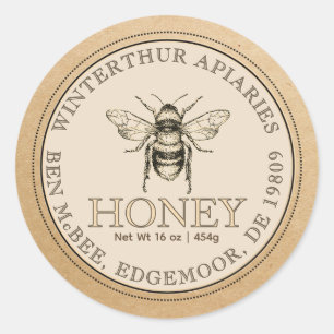 クラフトハニージャールヴィンテージビーラベル ラウンドシール