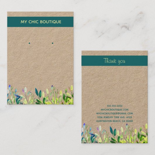 クラフトハンドメイドイヤリングディスプレイフローラボーティール（緑がかった色） 名刺 (正面/裏面)