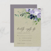 クラフトバイオレットパープルフローラリーフィウェディングRSVP エンクロージャーカード (正面/裏面)