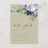 クラフトバイオレットパープルフローラリーフィウェディングRSVP エンクロージャーカード (正面)