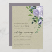 クラフトバイオレットパープルフローラリーフィードウェディング招待 サンキューカード (正面/裏面)