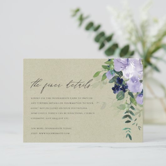 クラフトバイオレットパープルフローラリーフ結婚詳細 エンクロージャーカード (スタンド正面)